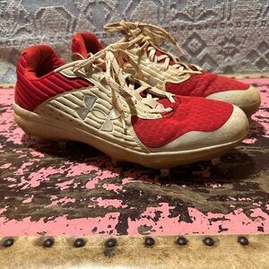 Under Armour Red/White Microtips Metal Men’s Cleats Sz 13